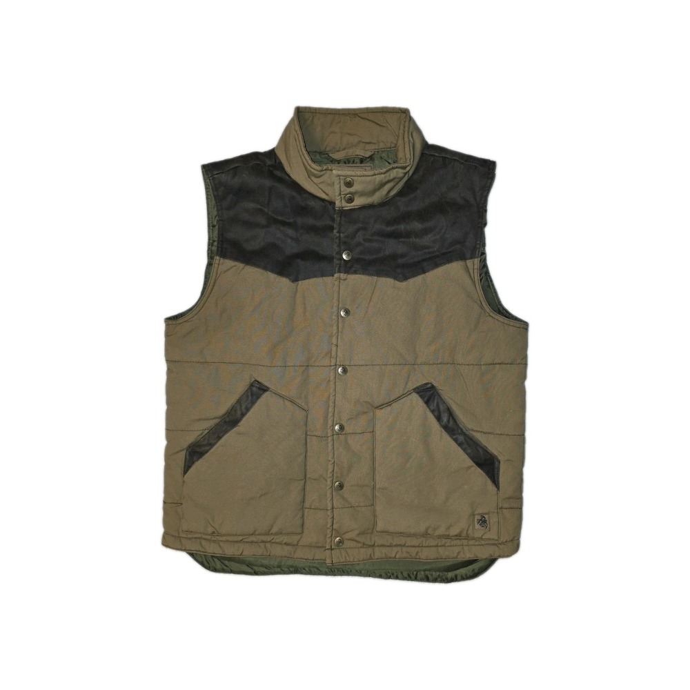 Legendary Whitetails Mens Khaki Canvas Quilted Snap Vest Brown L Stockyards